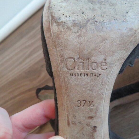 CHLOE Lauren Scalloped Ankle Strap Suede Block Heel Shoes Academia - Size US 7.5 - Picture 14 of 15